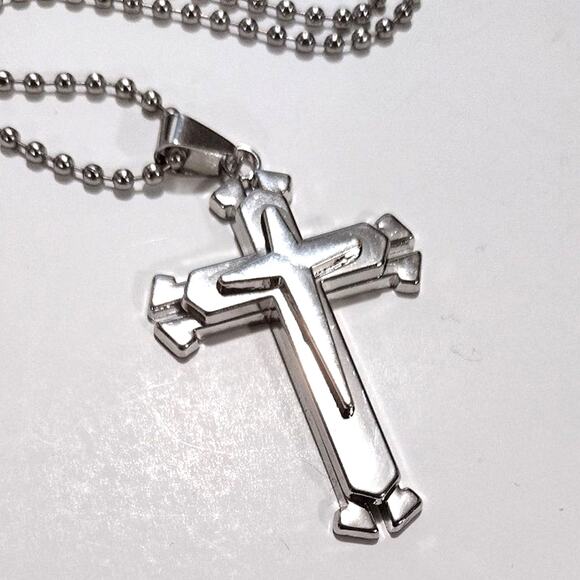 Silver Cross Christian Necklace Layered Trinity Christmas Birthday Gift - NEW!!! - Picture 1 of 6